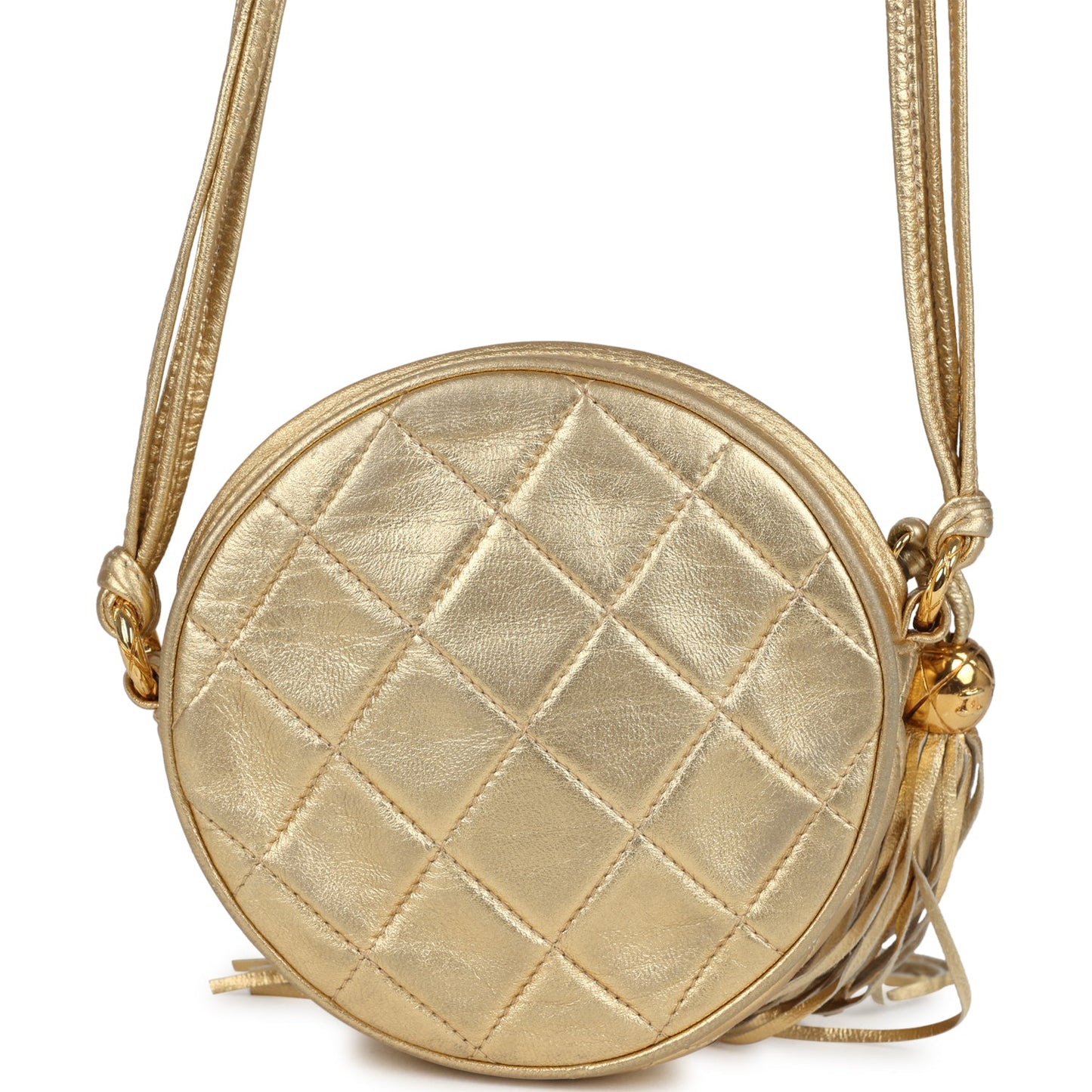 Vintage Chanel Mini CC Round Crossbody Bag Gold Lambskin Gold Hardware
