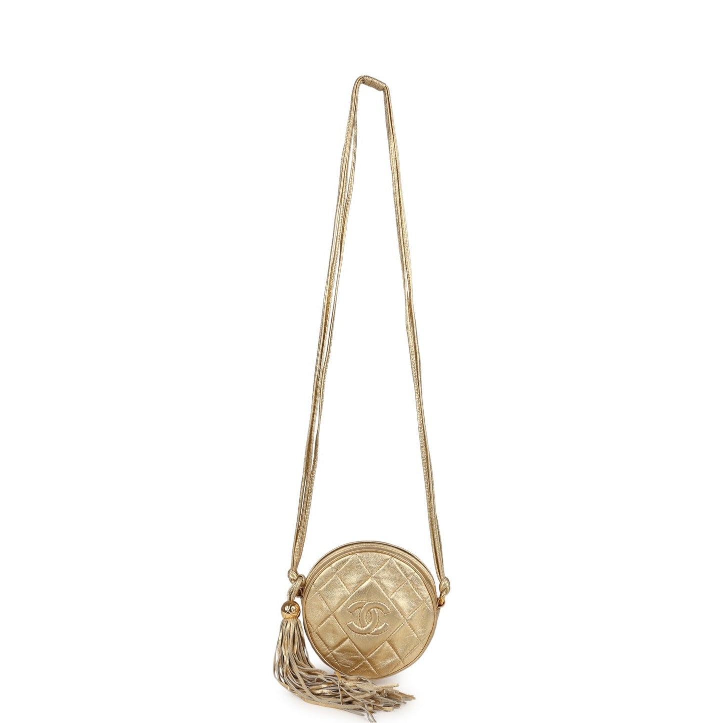 Vintage Chanel Mini CC Round Crossbody Bag Gold Lambskin Gold Hardware