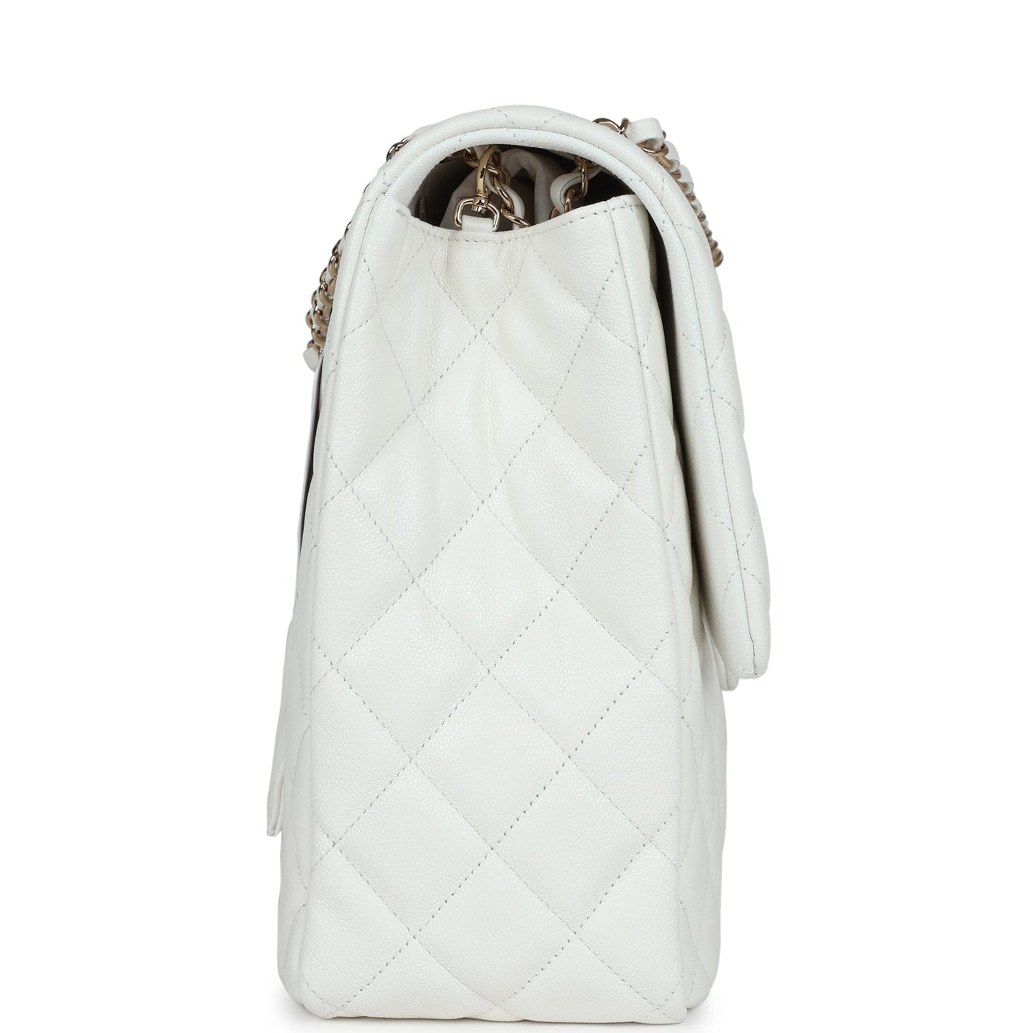 Chanel XXL Classic Single Flap Bag White Shiny Caviar Light Gold Hardware