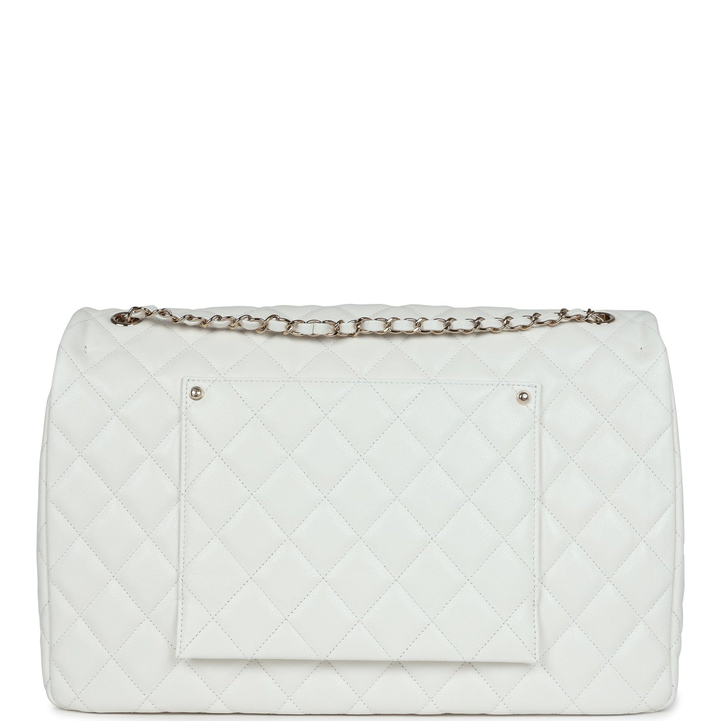Chanel XXL Classic Single Flap Bag White Shiny Caviar Light Gold Hardware