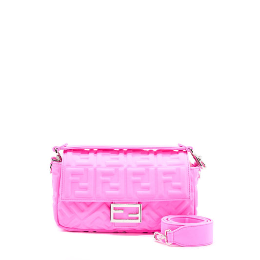 Fendi Baguette Bag Lycra FF Embossed Bright Pink SHW