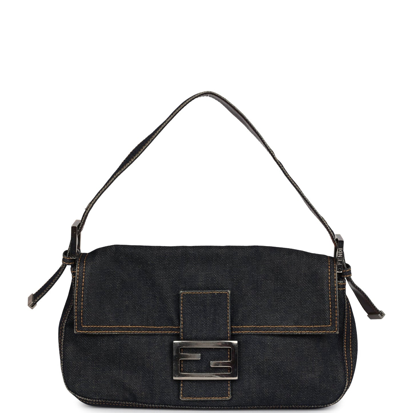 Vintage Fendi Baguette Bag Dark Blue Denim Silver Hardware