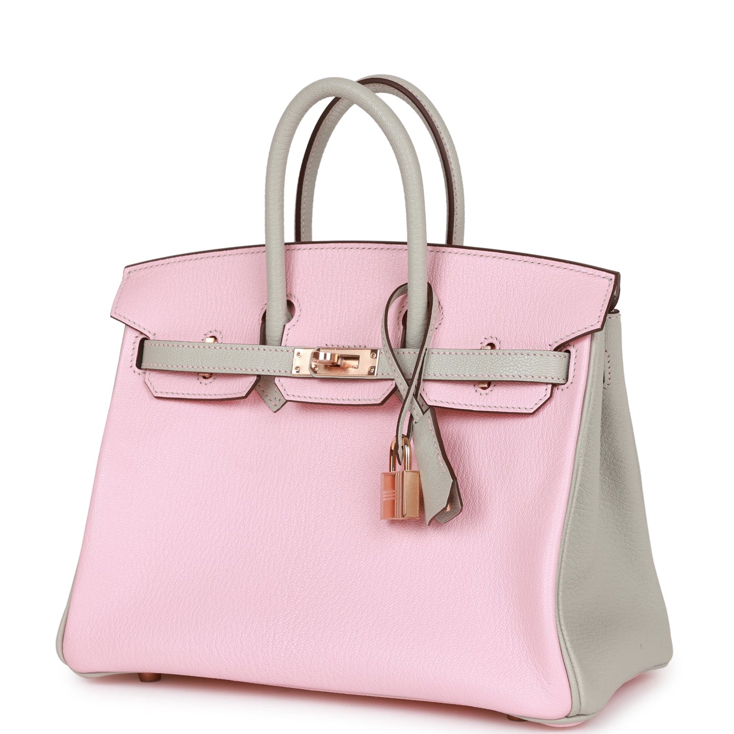 Hermes Special Order (HSS) Birkin 25 Rose Sakura and Gris Perle Chevre Mysore Rose Gold Hardware