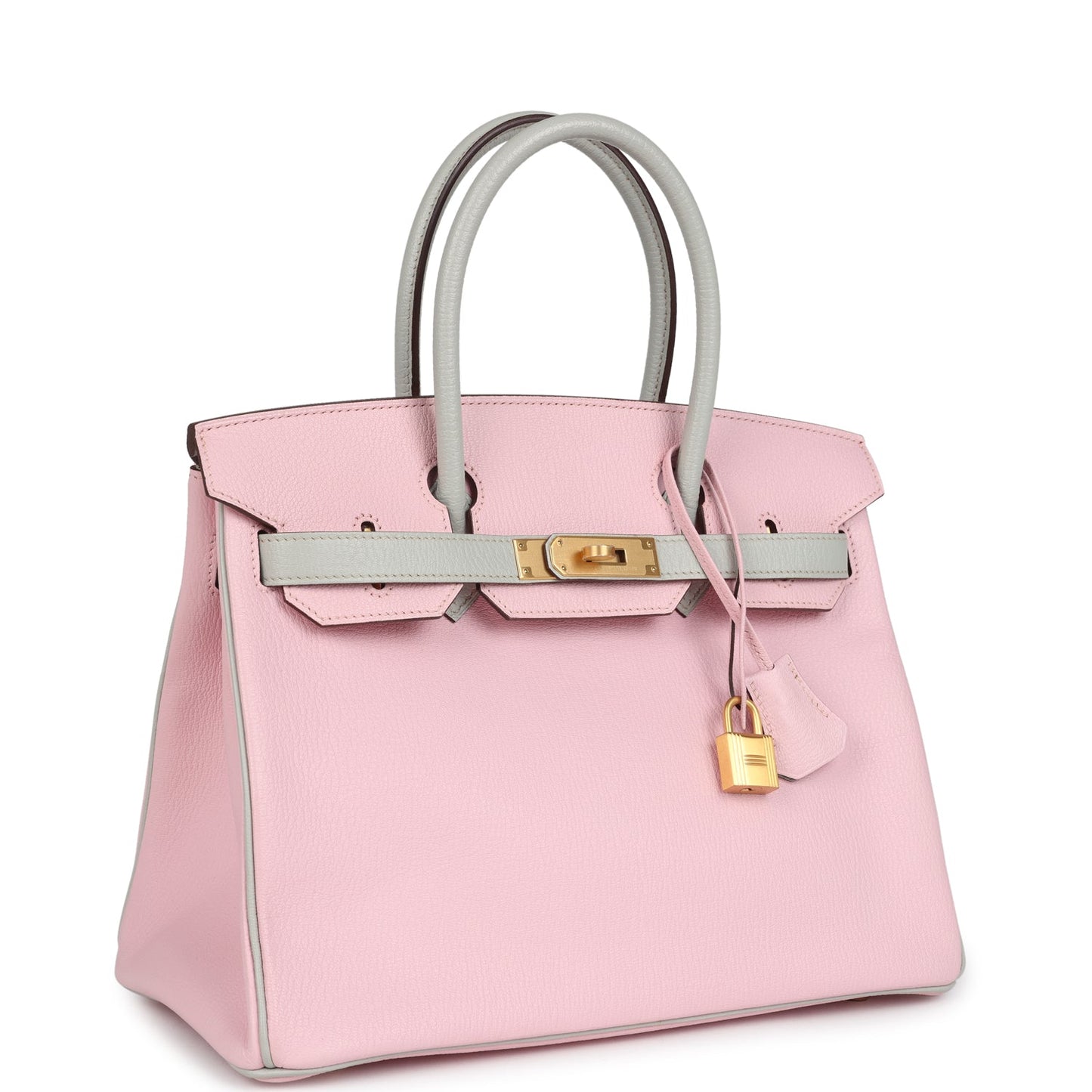 Hermes Special Order (HSS) Birkin 30 Rose Sakura and Gris Perle Chevre Brushed Gold Hardware