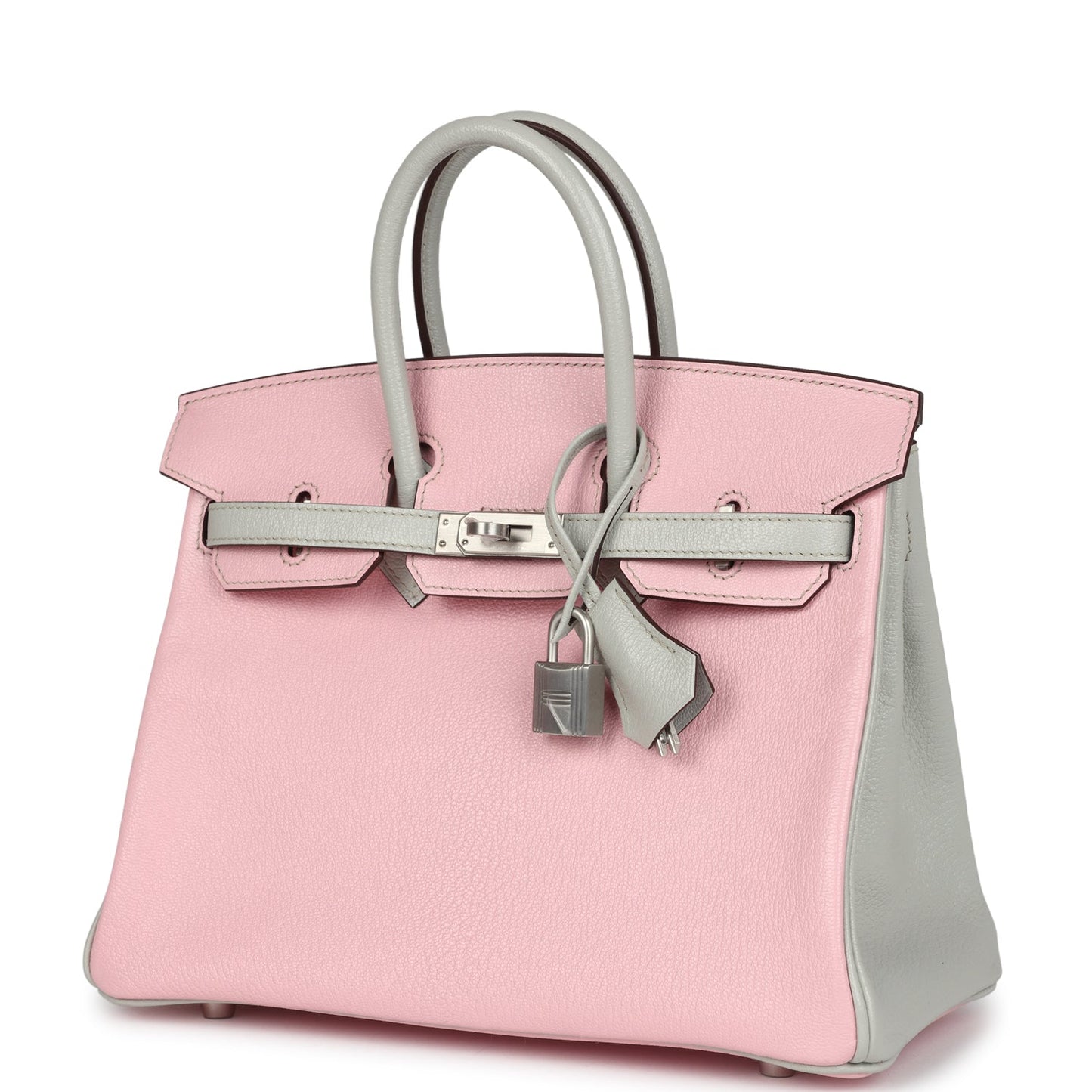 Hermes Special Order (HSS) Birkin 25 Rose Sakura and Gris Perle Chevre Mysore Brushed Palladium Hardware
