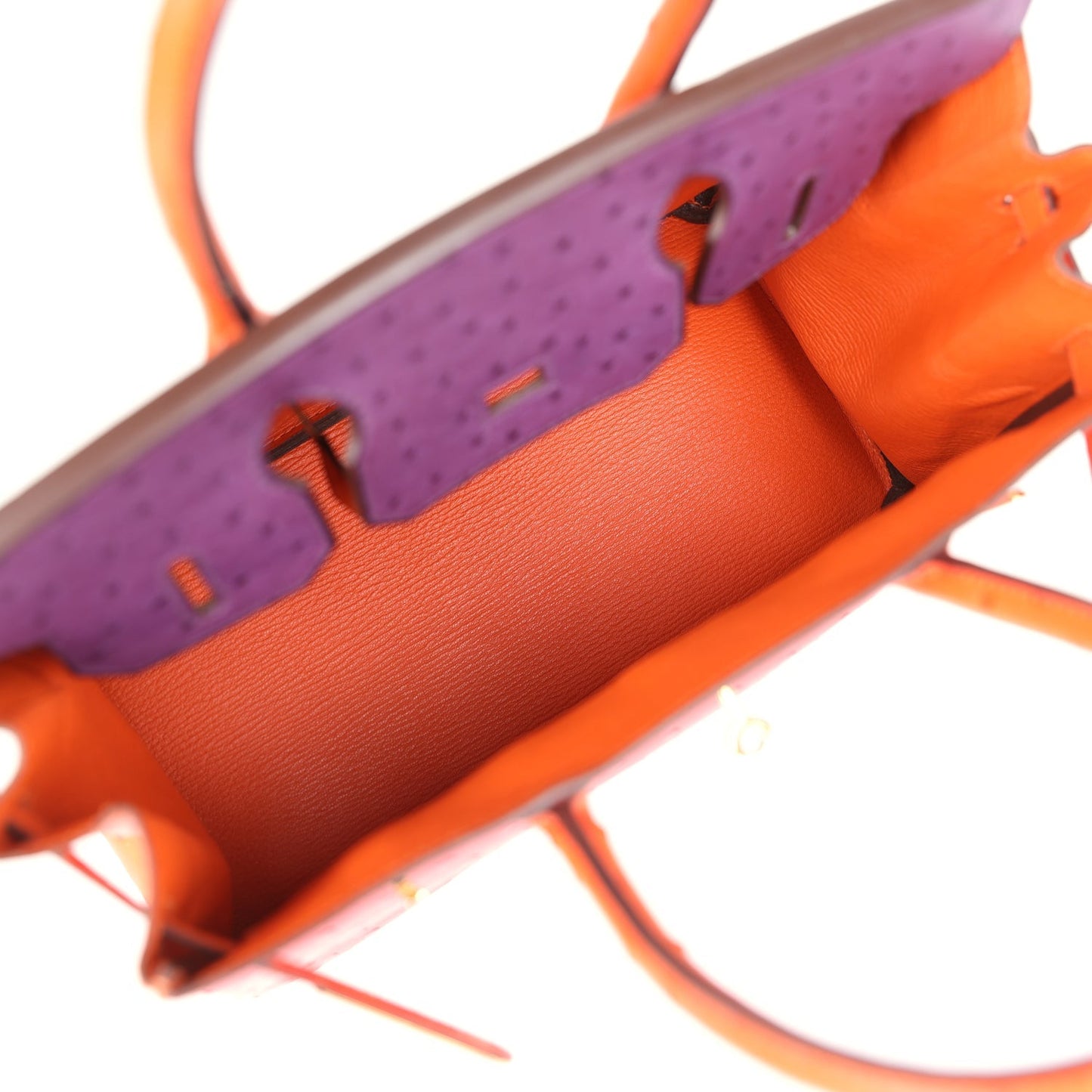 Pre-owned Hermes Special Order (HSS) Birkin 30 Tangerine, Violet and Bougainvillea Ostrich Gold Hardware