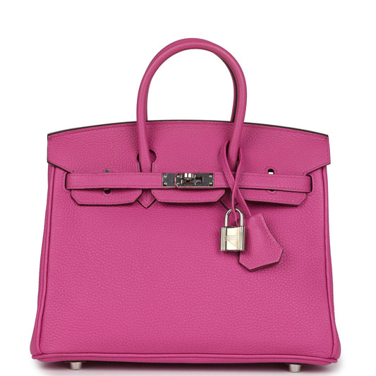 Pre-owned Hermes Birkin 25 Rose Pourpre Togo Palladium Hardware