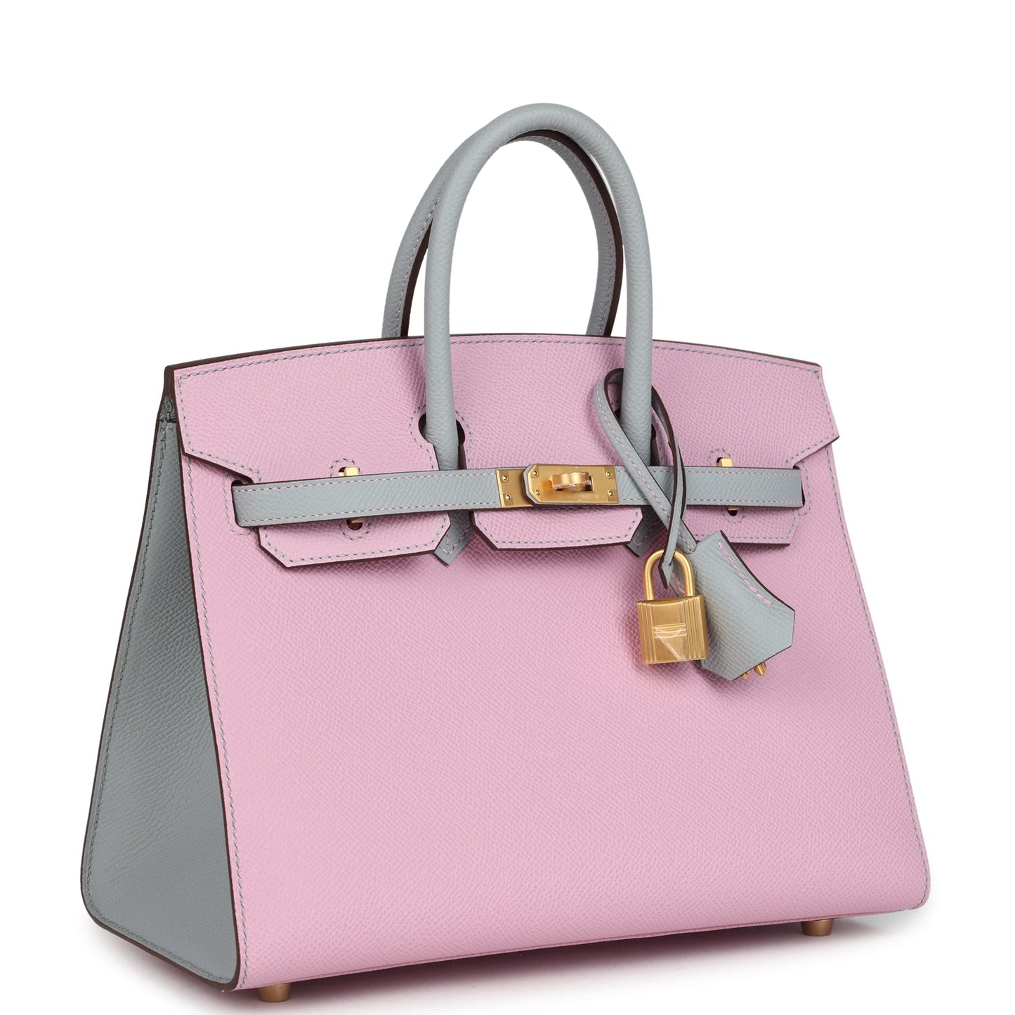 Hermes Special Order (HSS) Birkin Sellier 25 Mauve Sylvestre and Bleu Glacier Epsom Brushed Gold Hardware