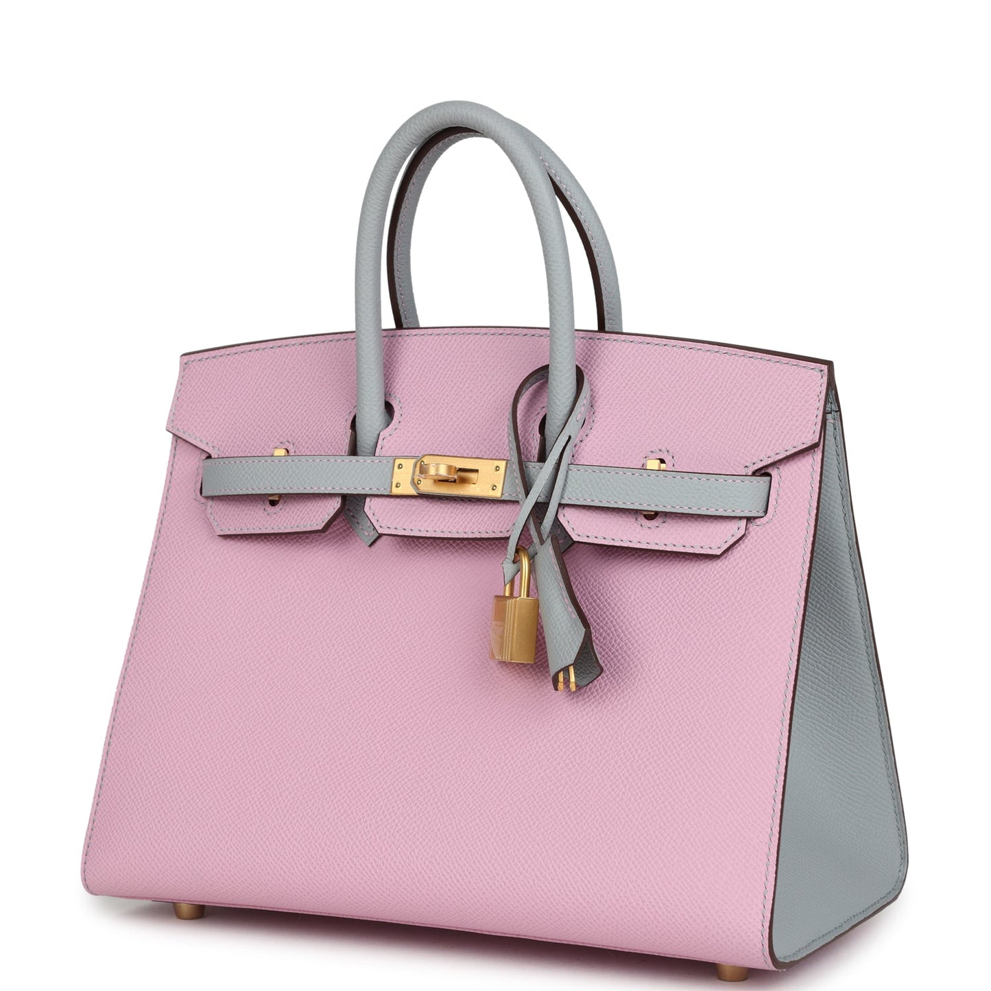 Hermes Special Order (HSS) Birkin Sellier 25 Mauve Sylvestre and Bleu Glacier Epsom Brushed Gold Hardware