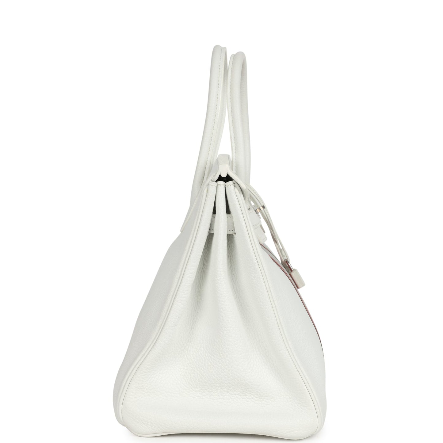 Pre-owned Hermes Birkin Club 35 White and Gris Perle Clemence and Sanguine Lizard Palladium Hardware