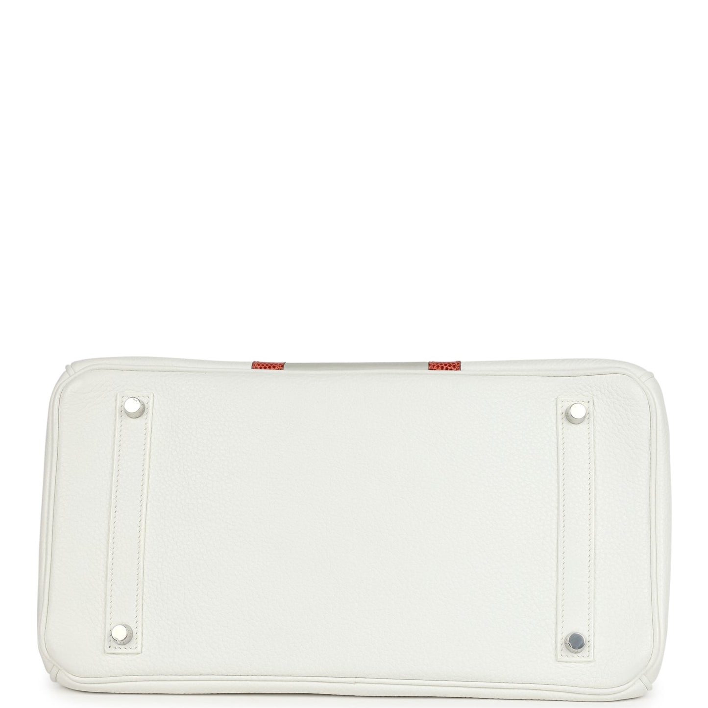 Pre-owned Hermes Birkin Club 35 White and Gris Perle Clemence and Sanguine Lizard Palladium Hardware