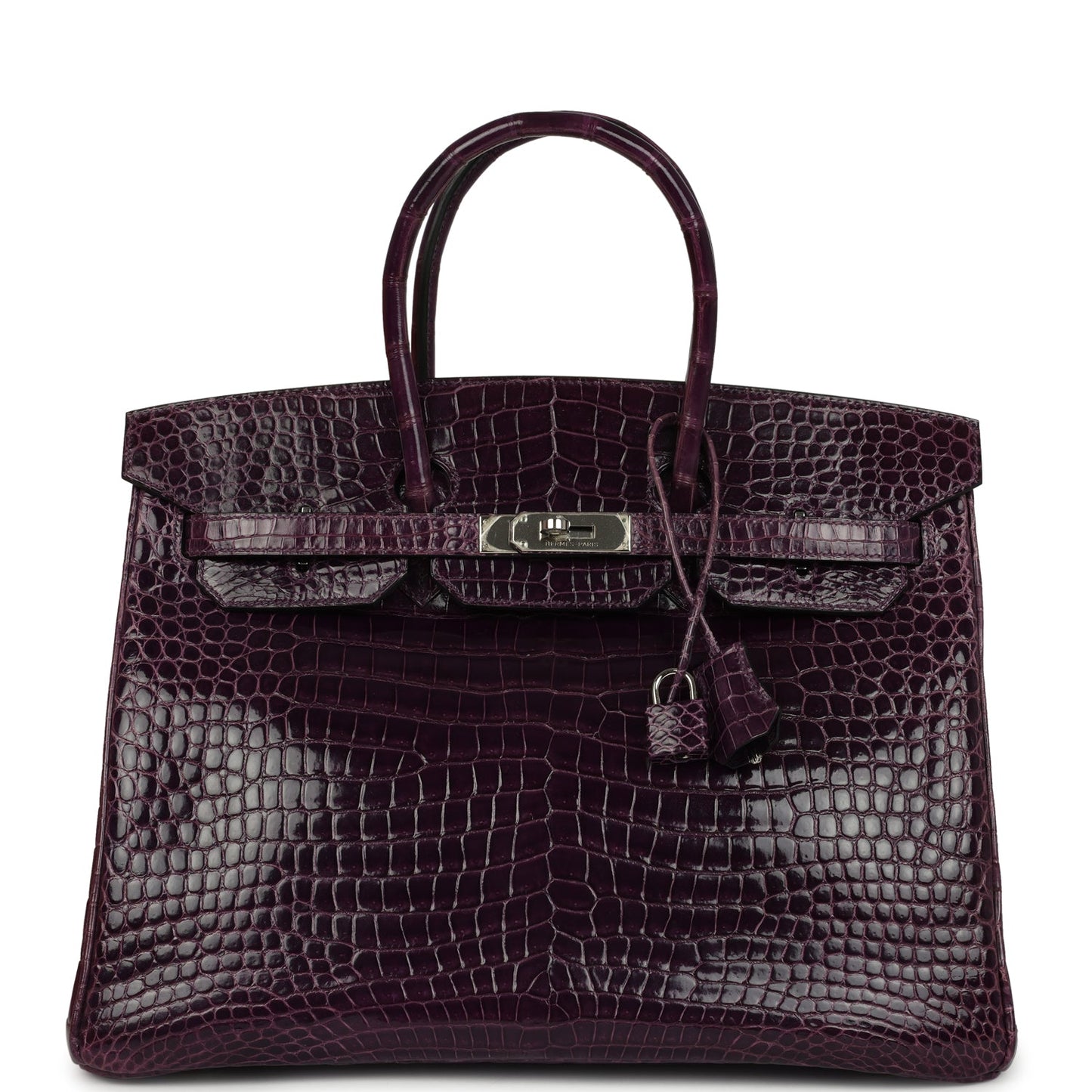 Pre-owned Hermes Birkin 35 Amethyst Shiny Porosus Crocodile Palladium Hardware