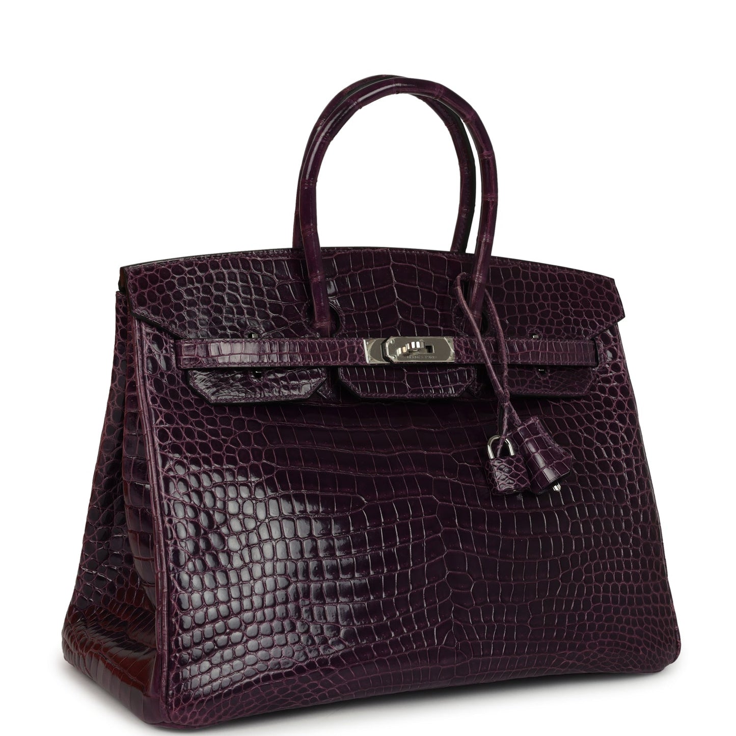 Pre-owned Hermes Birkin 35 Amethyst Shiny Porosus Crocodile Palladium Hardware