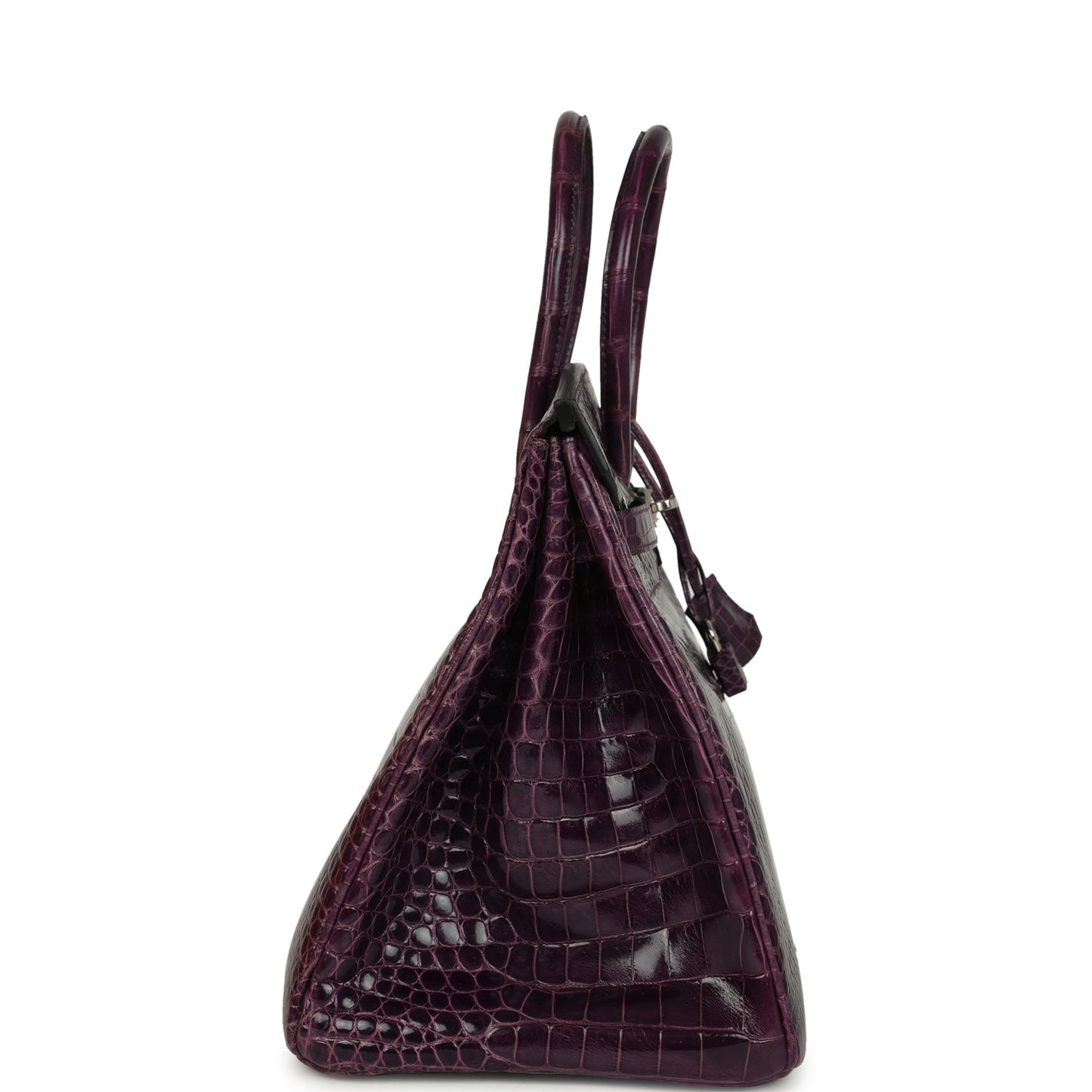 Pre-owned Hermes Birkin 35 Amethyst Shiny Porosus Crocodile Palladium Hardware