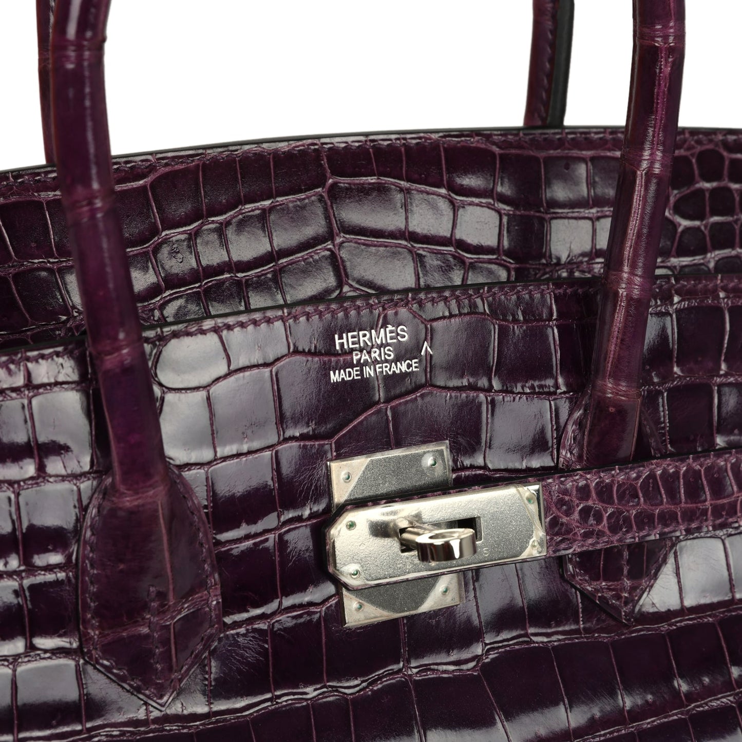 Pre-owned Hermes Birkin 35 Amethyst Shiny Porosus Crocodile Palladium Hardware