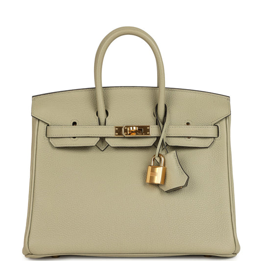 Pre-owned Hermes Birkin 25 Sauge Togo Gold Hardware