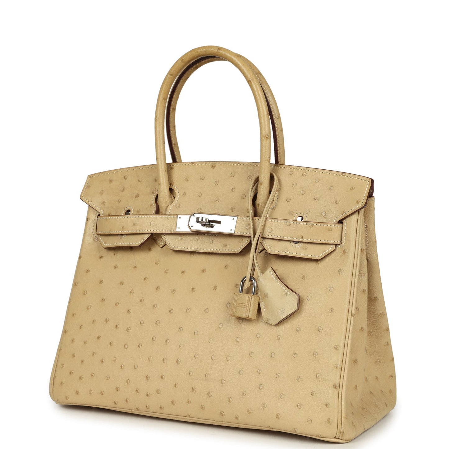 Pre-owned Hermes Birkin 30 Parchemin Ostrich Palladium Hardware