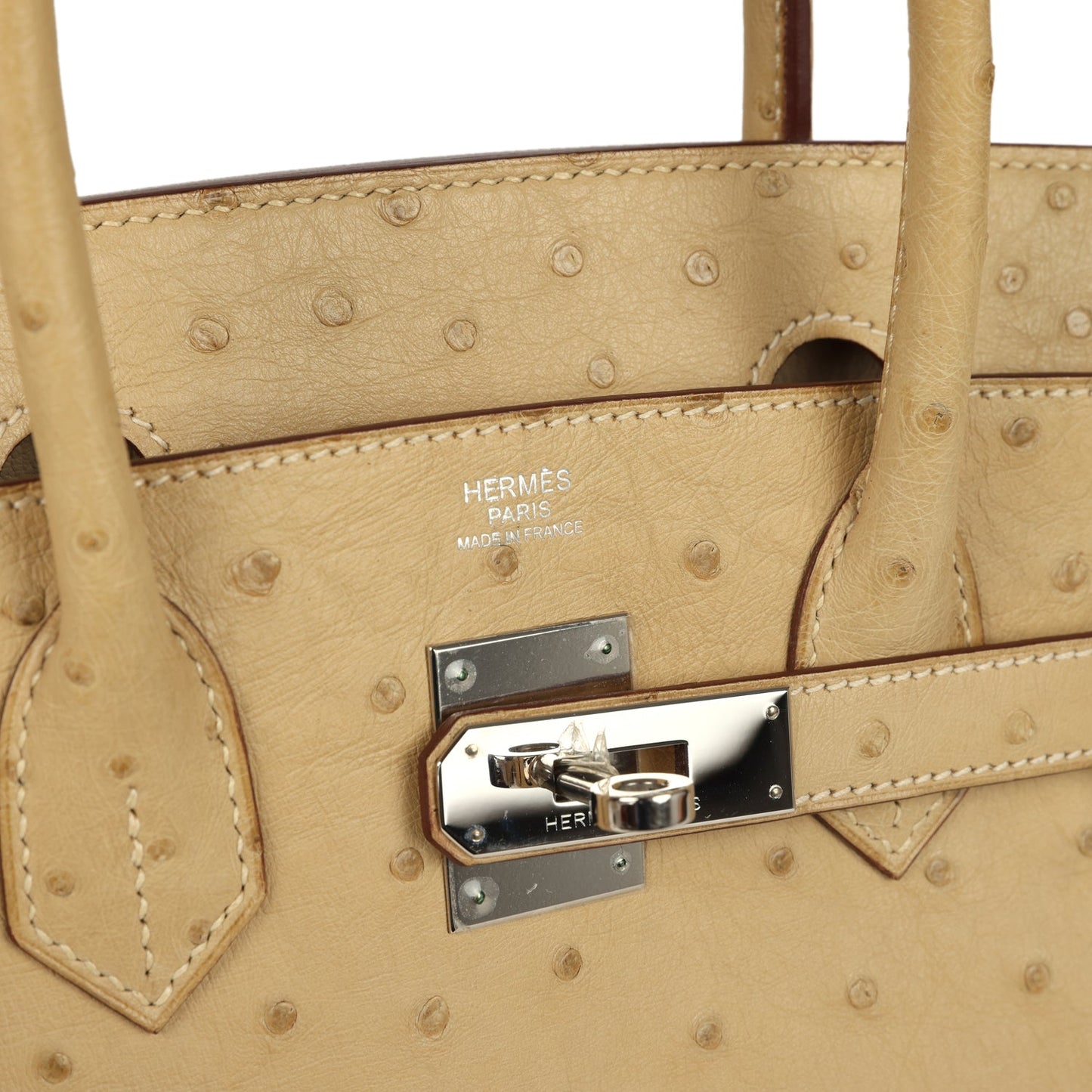 Pre-owned Hermes Birkin 30 Parchemin Ostrich Palladium Hardware