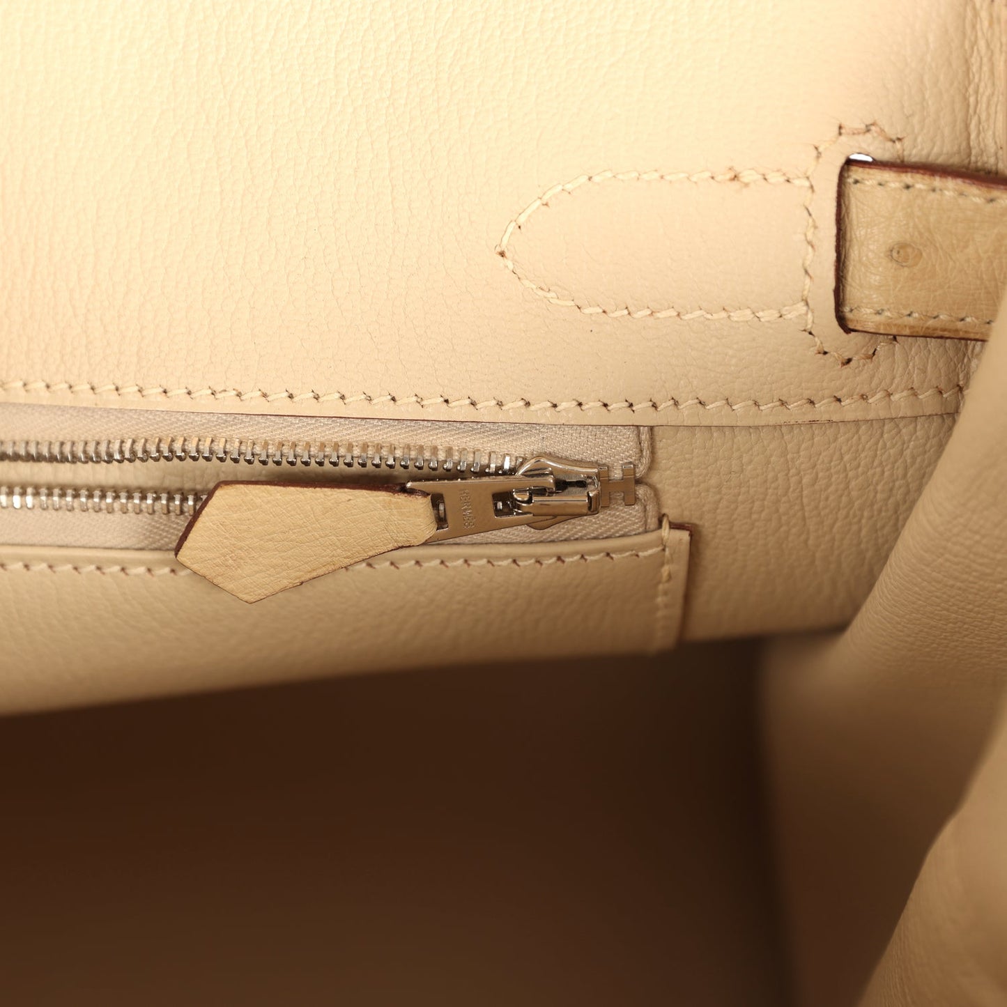 Pre-owned Hermes Birkin 30 Parchemin Ostrich Palladium Hardware