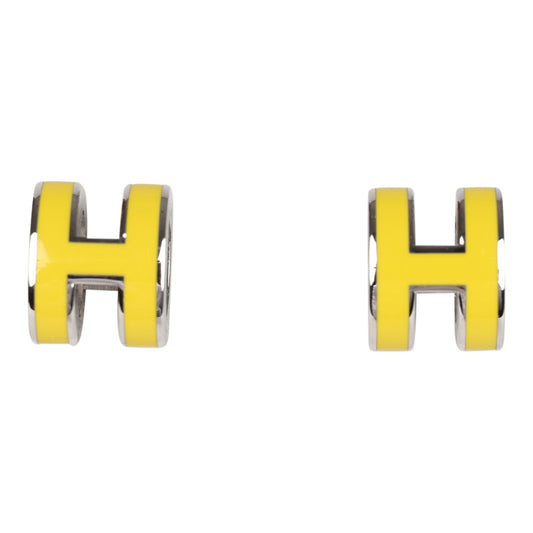 Hermes Mini Pop H Earrings New Lime Enamel Palladium Hardware