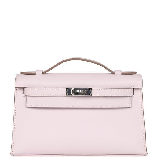 Hermes Kelly Pochette Mauve Pale Swift Palladium Hardware