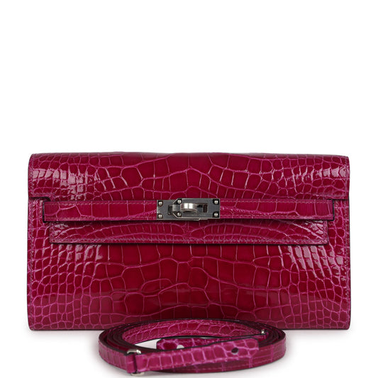 Hermes Kelly Wallet To Go Rose Pourpre Shiny Alligator Palladium Hardware