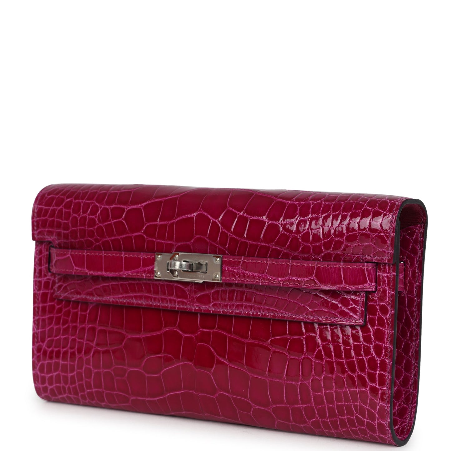 Hermes Kelly Wallet To Go Rose Pourpre Shiny Alligator Palladium Hardware