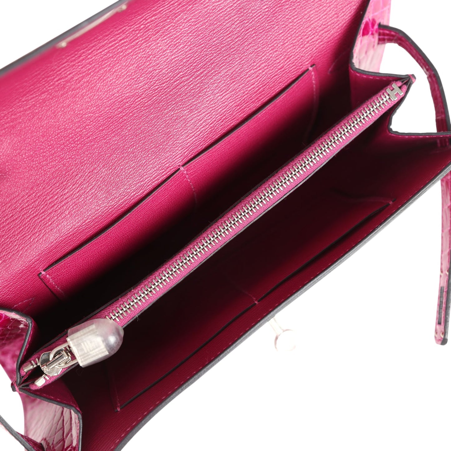 Hermes Kelly Wallet To Go Rose Pourpre Shiny Alligator Palladium Hardware