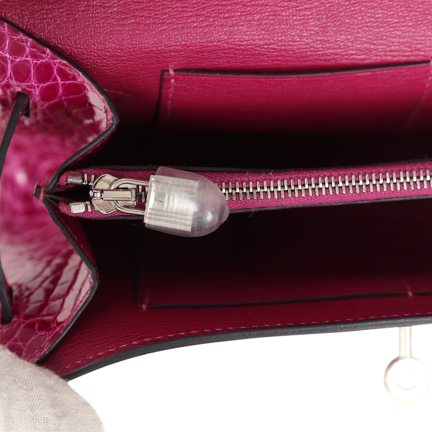 Hermes Kelly Wallet To Go Rose Pourpre Shiny Alligator Palladium Hardware