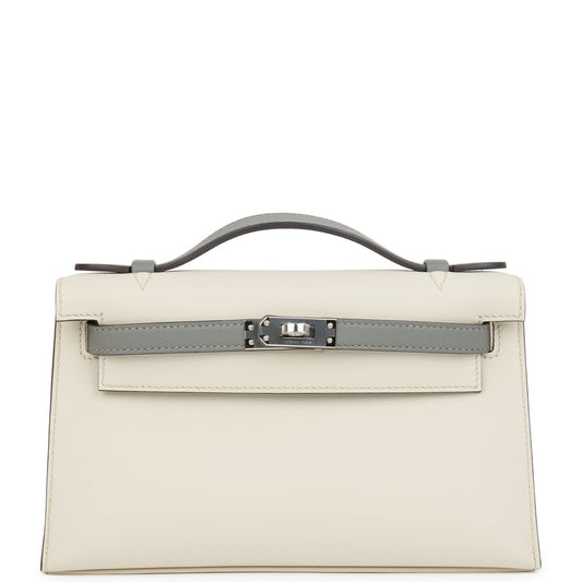 Hermes Special Order (HSS) Kelly Pochette Beton and Gris Meyer Swift Palladium Hardware