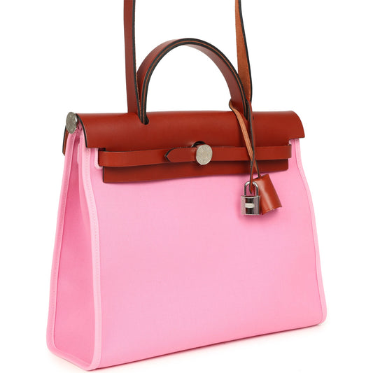 Hermes Herbag Zip PM 31 Bubblegum Pink Officier Canvas and Cuivre Hunter Palladium Hardware