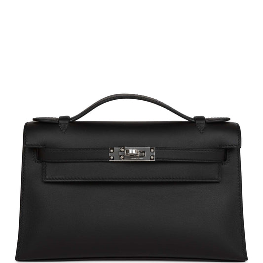 Hermes Kelly Pochette Black Swift Palladium Hardware