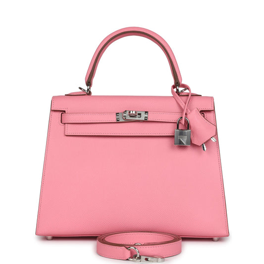 Hermes Kelly Sellier 25 Rose Confetti Epsom Palladium Hardware