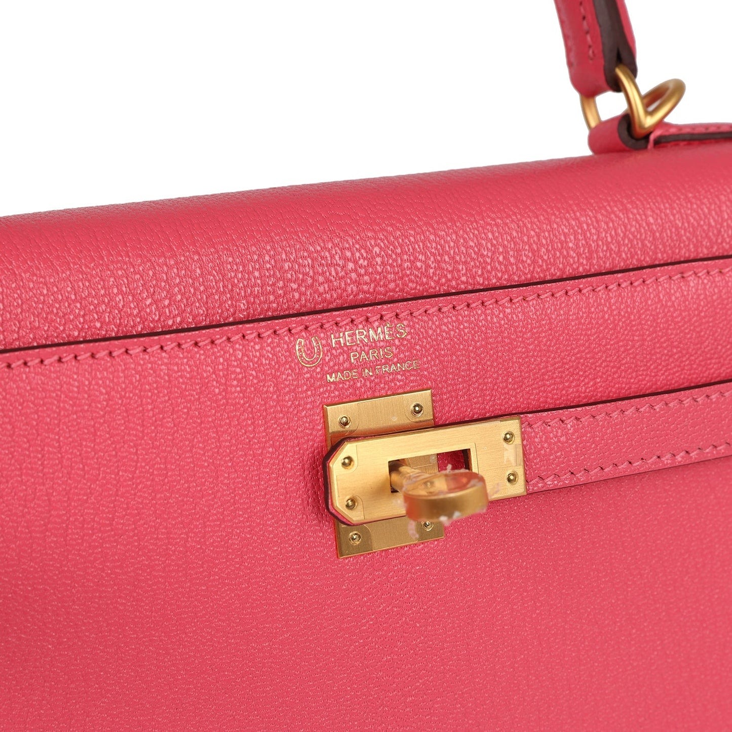 Hermes Special Order (HSS) Kelly Sellier 25 Rose Lipstick Verso Chevre Brushed Gold Hardware