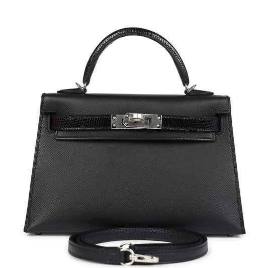 Hermes Kelly Sellier 20 Black Madame and Shiny Varanus Lizard Touch Palladium Hardware