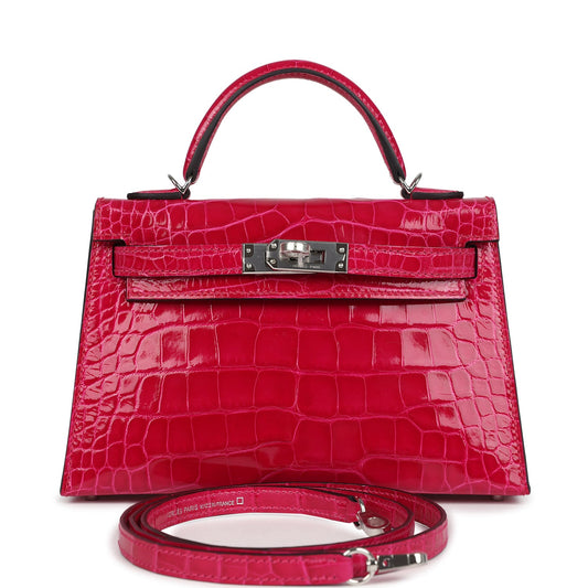 Hermes Kelly Sellier 20 Framboise Shiny Alligator Palladium Hardware