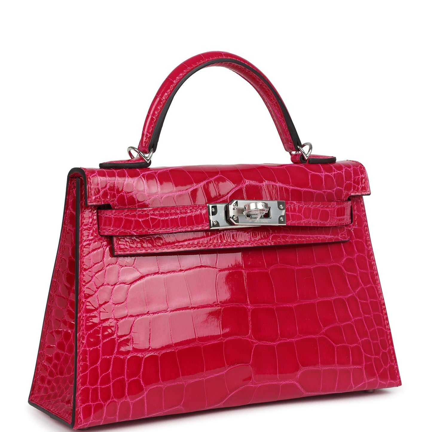 Hermes Kelly Sellier 20 Framboise Shiny Alligator Palladium Hardware