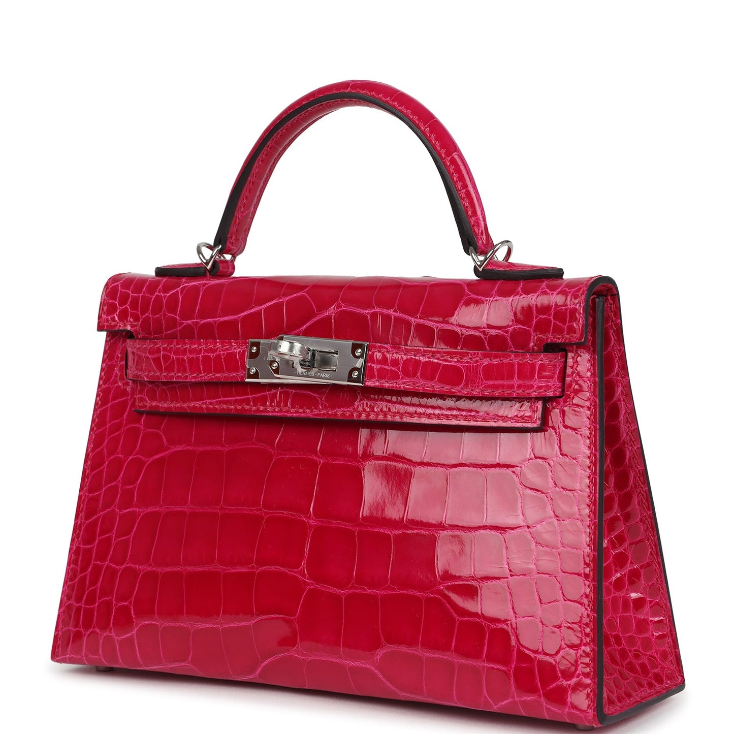 Hermes Kelly Sellier 20 Framboise Shiny Alligator Palladium Hardware