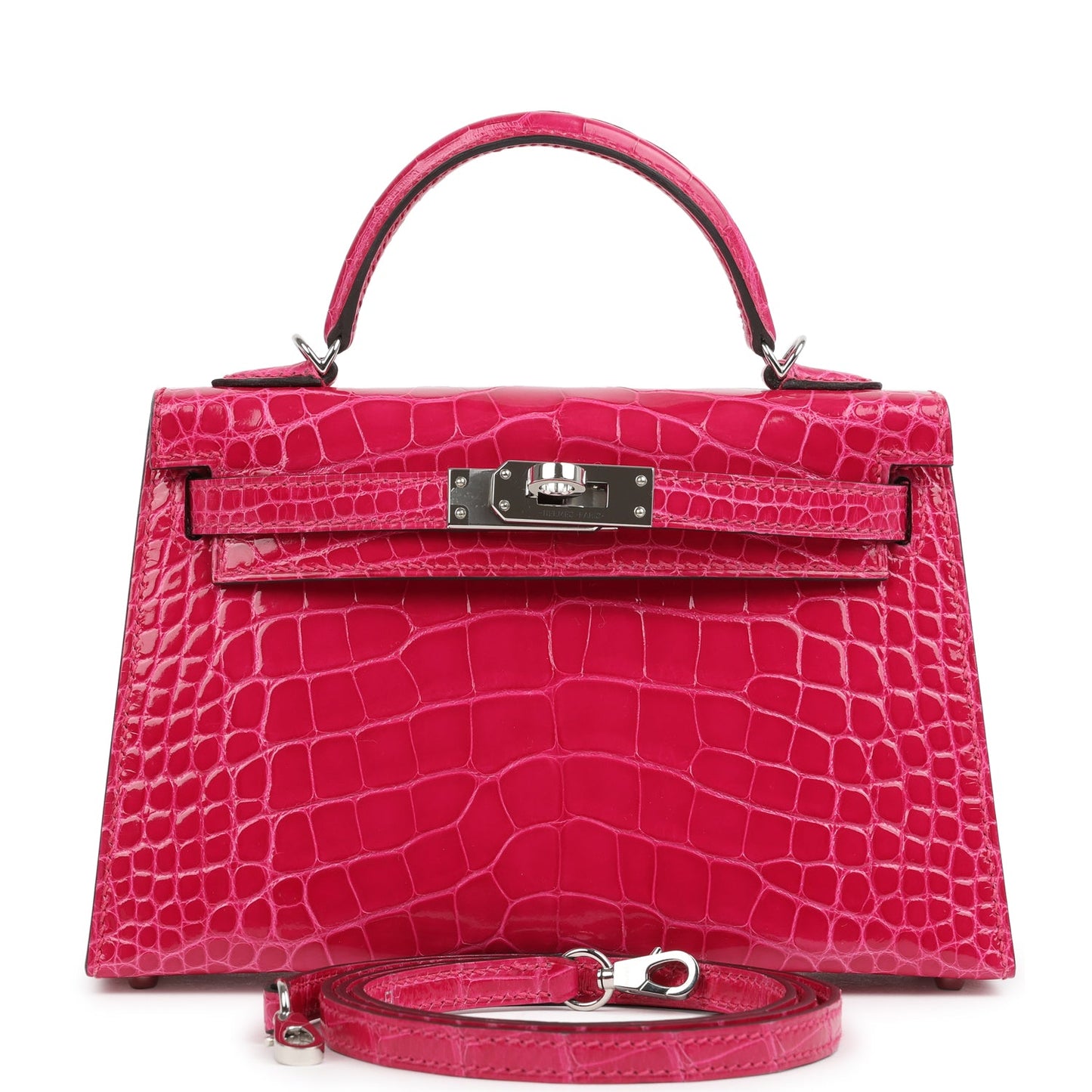 Pre-owned Hermes Kelly Sellier 20 Rose Mexico Shiny Alligator Palladium Hardware