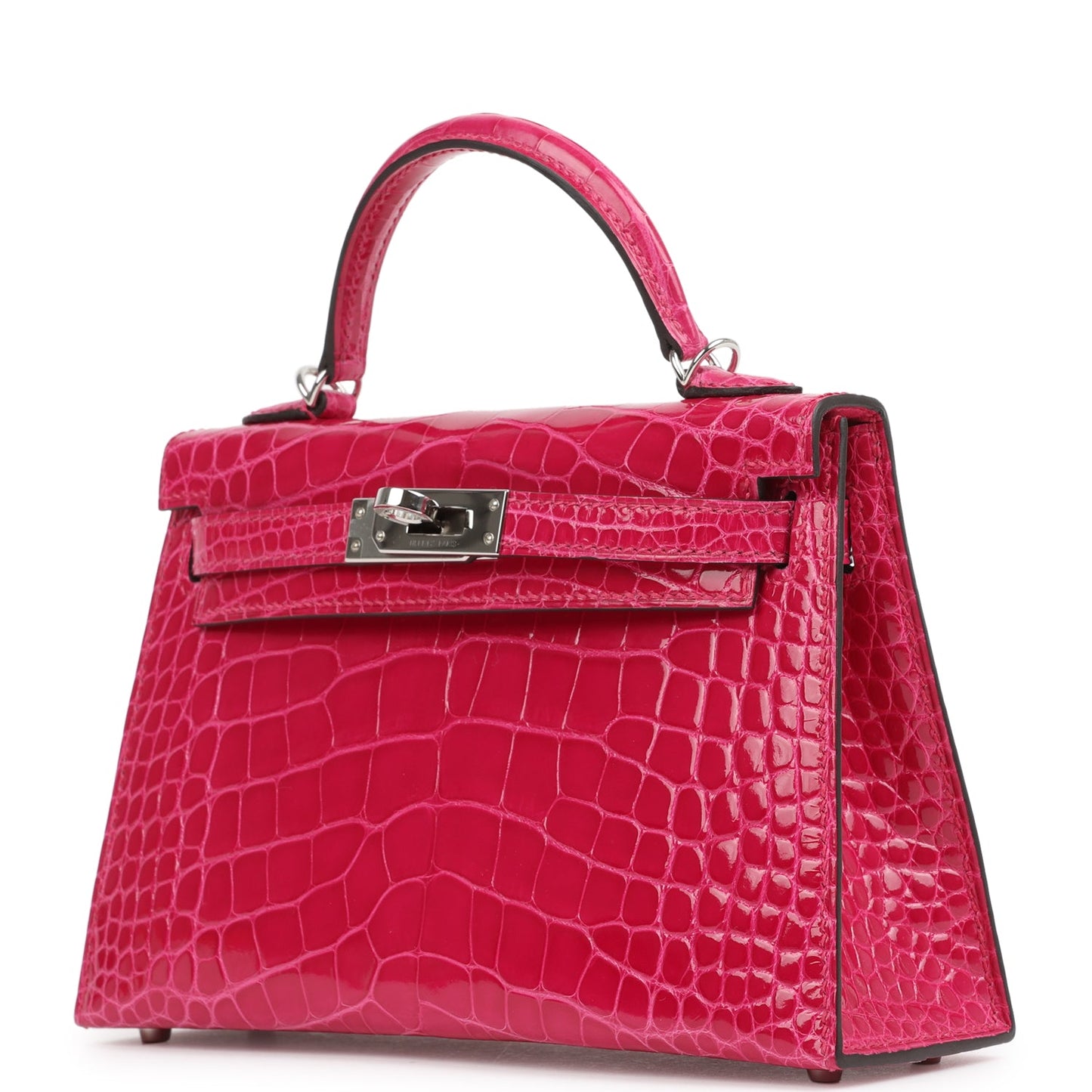 Pre-owned Hermes Kelly Sellier 20 Rose Mexico Shiny Alligator Palladium Hardware