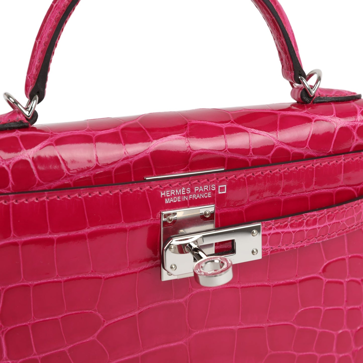 Pre-owned Hermes Kelly Sellier 20 Rose Mexico Shiny Alligator Palladium Hardware