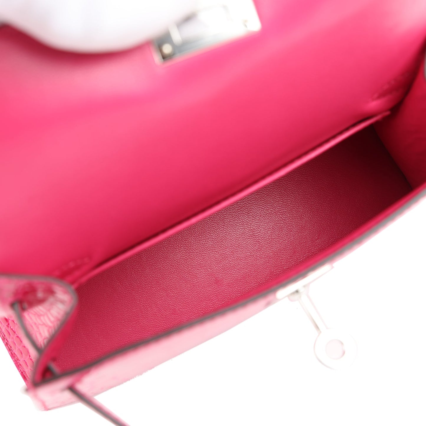 Pre-owned Hermes Kelly Sellier 20 Rose Mexico Shiny Alligator Palladium Hardware