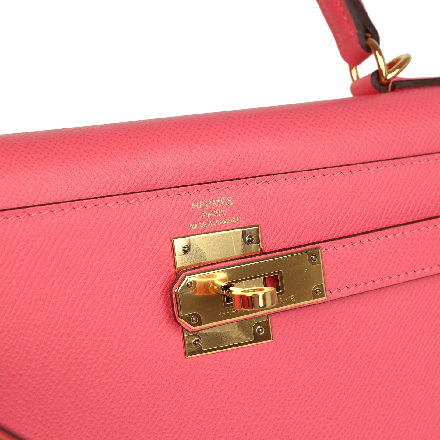 Pre-owned Hermes Kelly Sellier 28 Rose Lipstick Epsom Gold Hardware