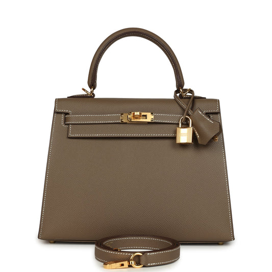 Hermes Kelly Sellier 25 Etoupe Epsom Gold Hardware