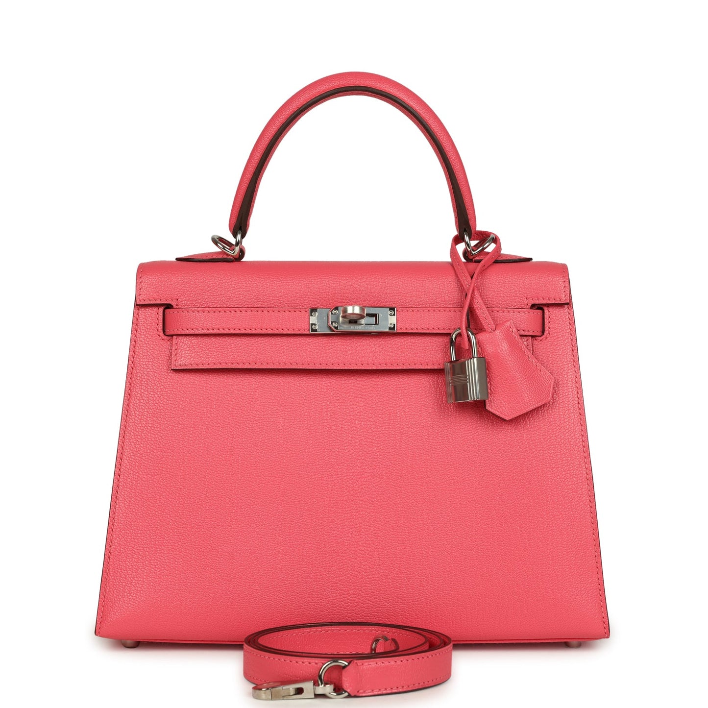 Hermes Kelly Sellier 25 Rose Lipstick Chevre Mysore Palladium Hardware