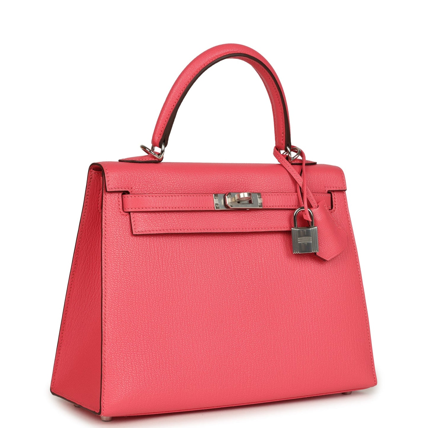 Hermes Kelly Sellier 25 Rose Lipstick Chevre Mysore Palladium Hardware