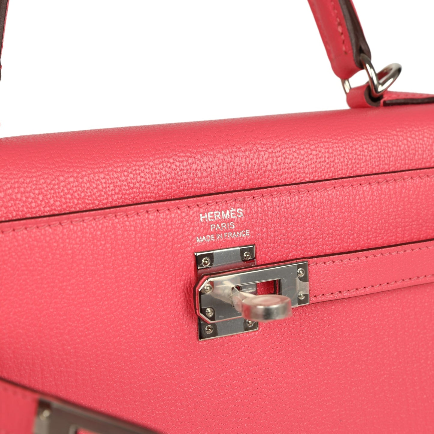 Hermes Kelly Sellier 25 Rose Lipstick Chevre Mysore Palladium Hardware