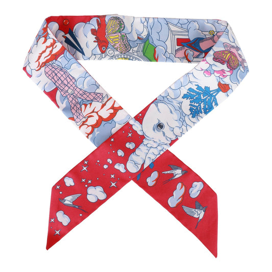 Hermes "Sur Mon Nuage" Fuchsia Silk Twilly