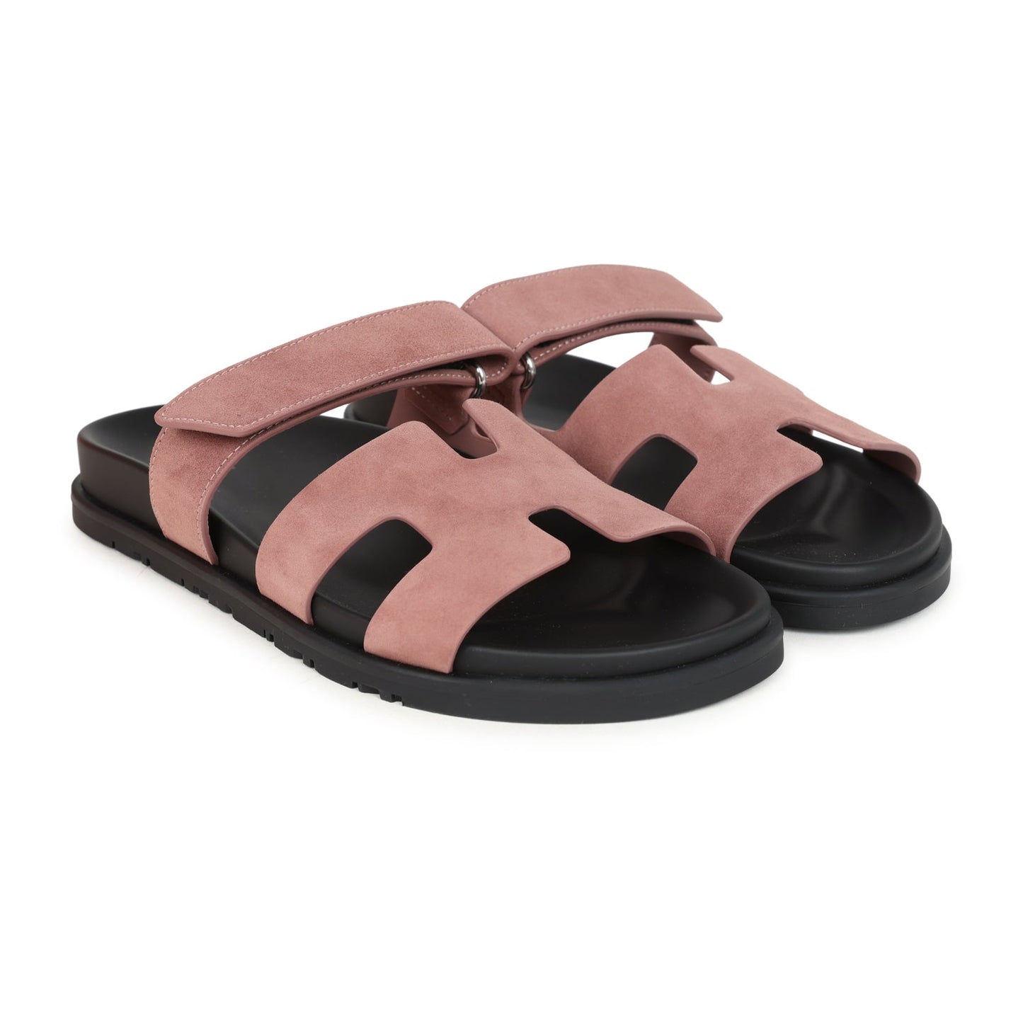 Hermes Chypre Techno Sandal Rose Antique Suede Palladium Hardware 38 EU