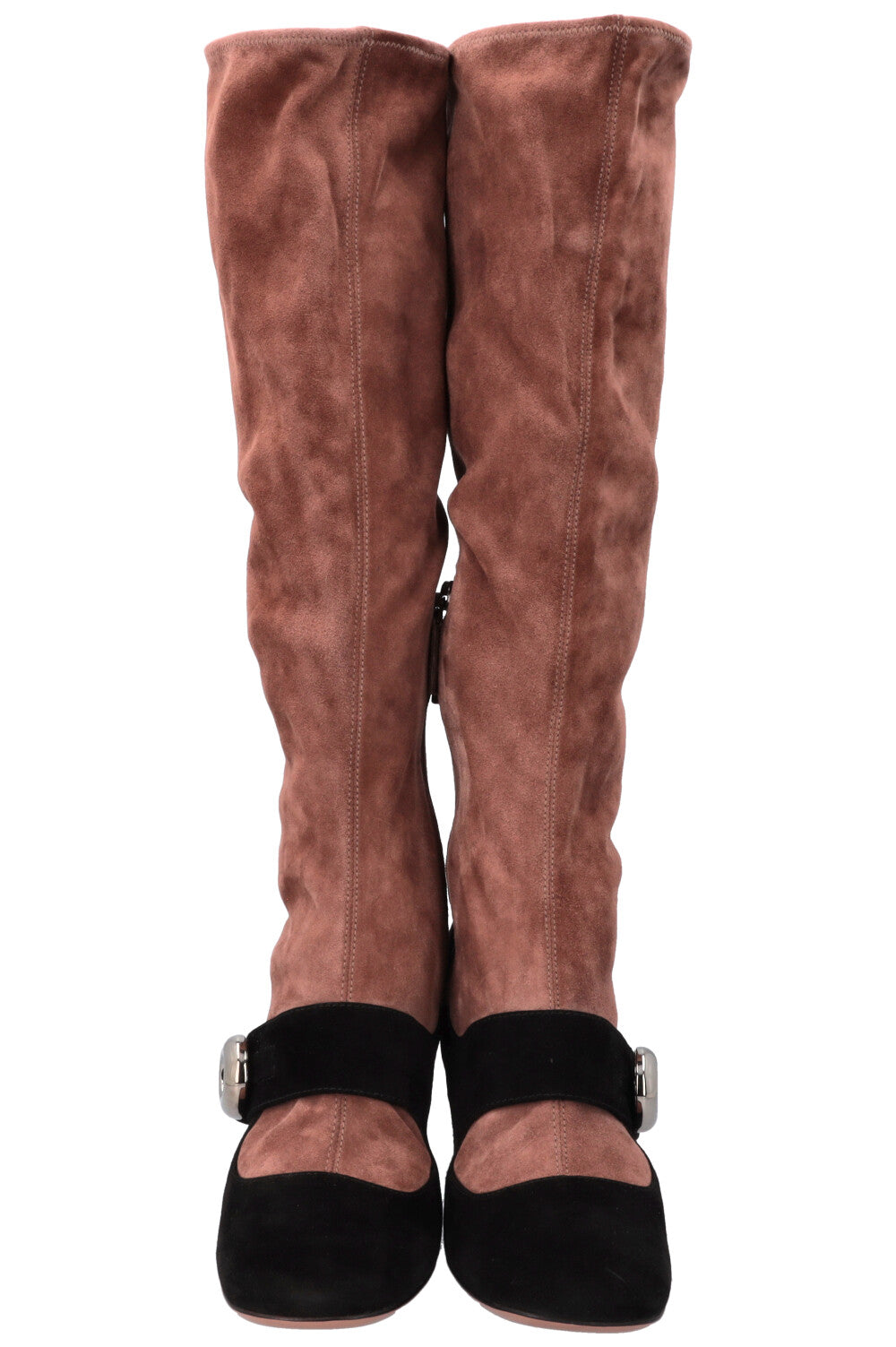 PRADA Buckled Boots Suede Brown Black